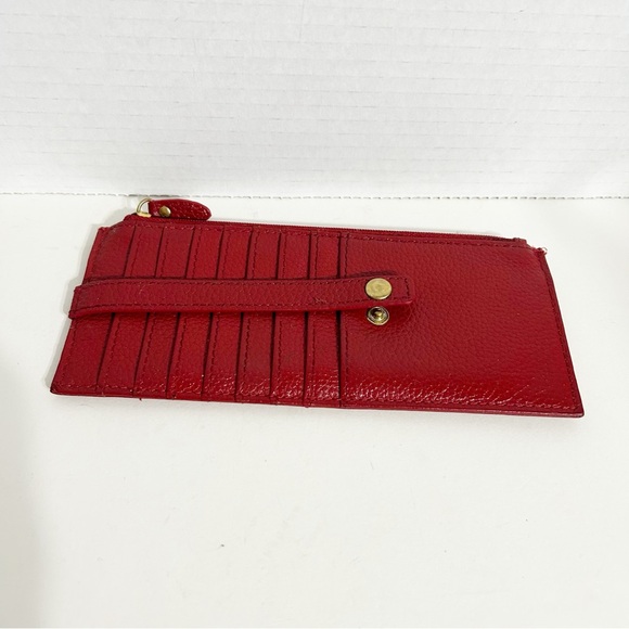 LODIS Leather Long Stacker Credit Card Organization Wallet Slim Red Fully Lined - Picture 2 of 10